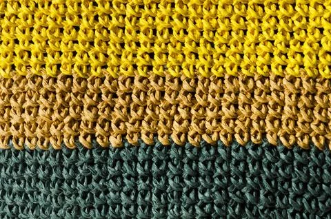 Raffia knitting texture close-up. Crochet from ECO material. Stock Photos