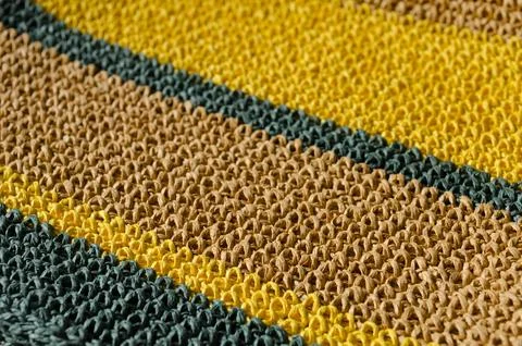 Raffia knitting texture close-up. Crochet from ECO material. Stock Photos
