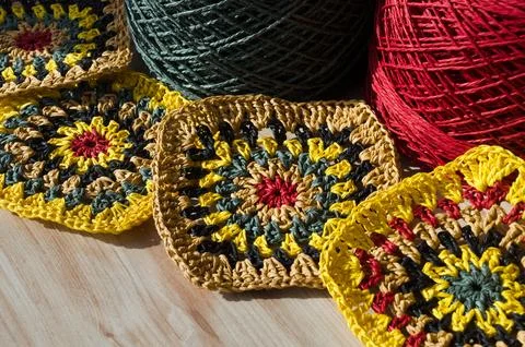 Raffia knitting texture close-up. Knitting from ECO material. Colorful raff.. Stock Photos