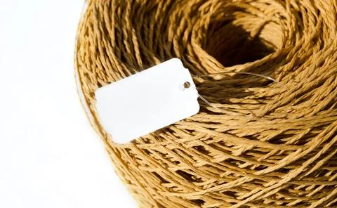Raffia on a white background. Close-up of a skein of ECO raffia. Crochet. E.. Stock Photos