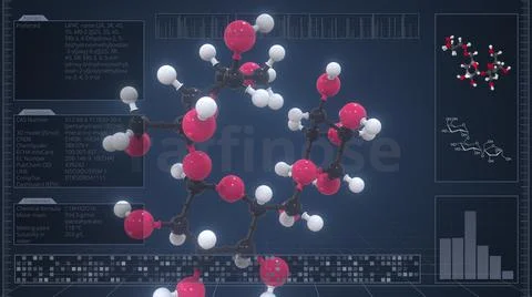 Raffinose molecule with description on the computer screen, 3d rendering Stock-Illustration