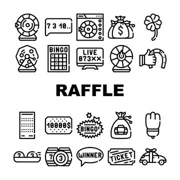 Raffle Lottery Game Collection Icons Set Vector Stock Illustration