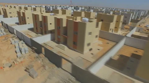 Rafha Housing Project. Large construction project in the desert of Saudi Arabia. Video stock 116408892