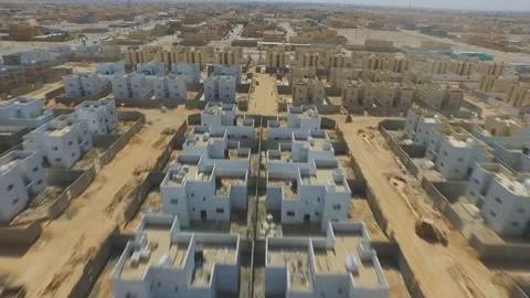 Rafha Housing Project. Large construction project in the desert of Saudi Arabia. Video stock 116410089