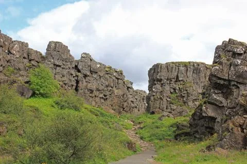Raft between two tectonic plates in iceland Stock Photos