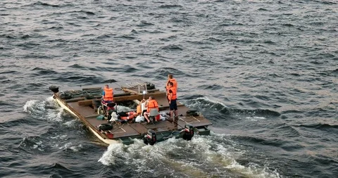 The raft on the Neva Stock Footage 93463575