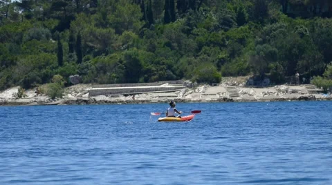 Rafter on Sea Coast Stock Footage 54898098