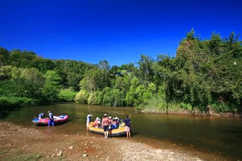 Rafters in a inflatable raft Stock Photos