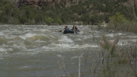 Rafters Pushing Through Green River Rapids Dinosaur National Monument Stock Footage 121590772
