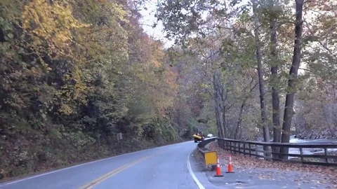 Rafters ride upriver to position their equipment in Nantahala Gorge Stock-Footage 84043918
