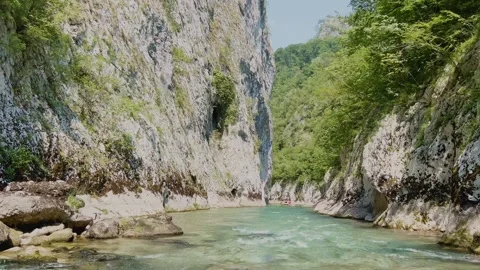 Rafting among white cliffs and forests on the Neretva River. Stock Footage 283473432