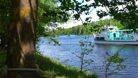 Rafting down the river on a motor ship Stock Footage 252741418