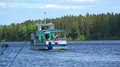 Rafting down the river on a motor ship Stock Footage 252741439