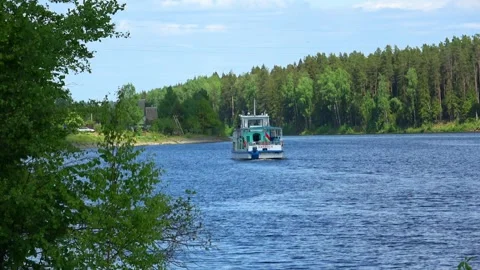 Rafting down the river on a motor ship Stock Footage 252741463