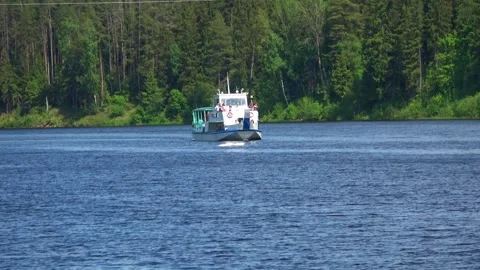 Rafting down the river on a motor ship Stock Footage 252741502