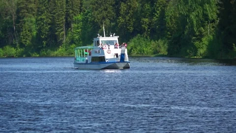 Rafting down the river on a motor ship Stock Footage 252741524