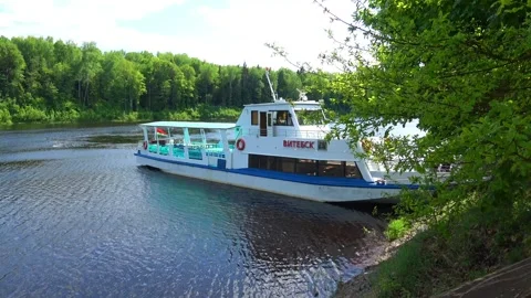 Rafting down the river on a motor ship Stock Footage 252741619