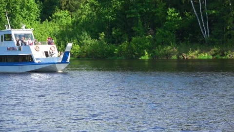 Rafting down the river on a motor ship Stock Footage 252741660