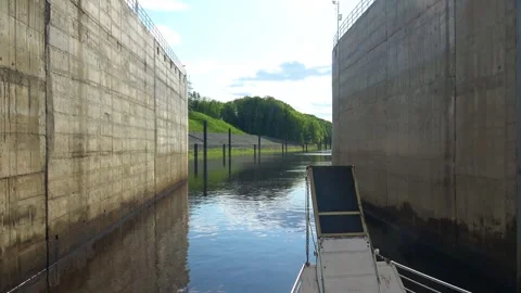 Rafting down the river on a motor ship Stock Footage 252744648