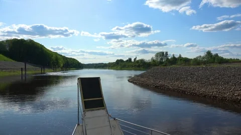 Rafting down the river on a motor ship Stock Footage 252744666