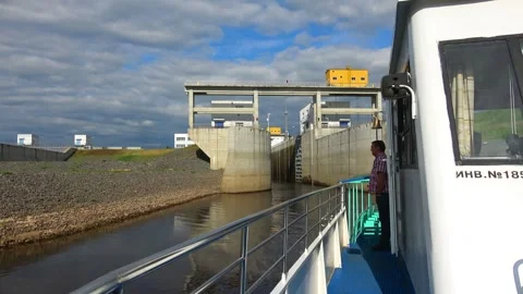 Rafting down the river on a motor ship Stock Footage 252744678