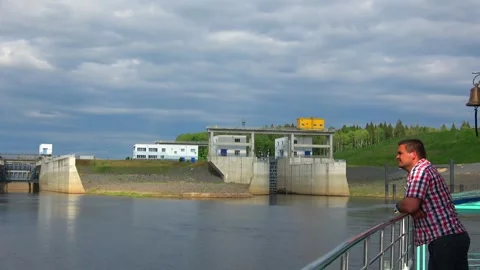 Rafting down the river on a motor ship Stock Footage 252744763