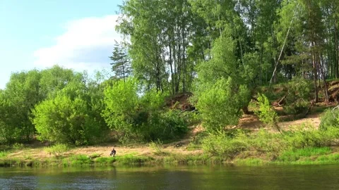 Rafting down the river on a motor ship Stock Footage 252744806