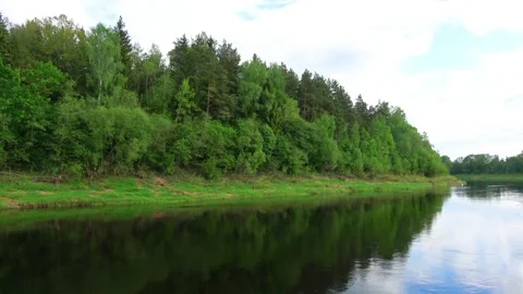 Rafting down the river on a motor ship Stock Footage 252744943