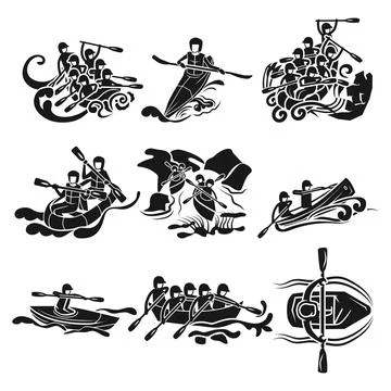 Rafting icon set, simple style Stock Illustration
