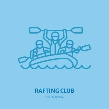 Rafting, kayaking flat line icon. Vector illustration of water sport - happy Illustrazione stock
