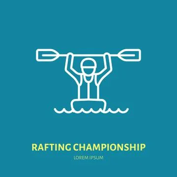 Rafting, kayaking flat line icon. Vector illustration of water sport - happy Stock Illustration