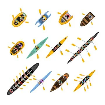 Rafting Kayaking Top View Set 스톡 일러스트