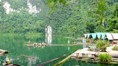 Rafting on the lake Ratchaprapa Surat Thani, Thailand Stock Footage 44484166