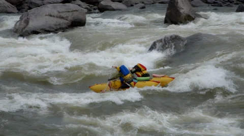 Rafting on the mountain river on a catamaran Stock Footage 67287906