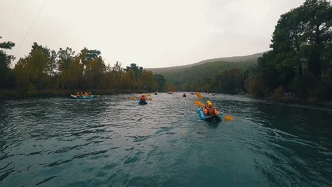 Rafting on a mountain river. Stock Footage 100829860