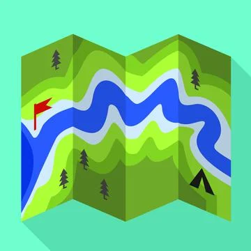 Rafting river map icon, flat style Stock Illustration