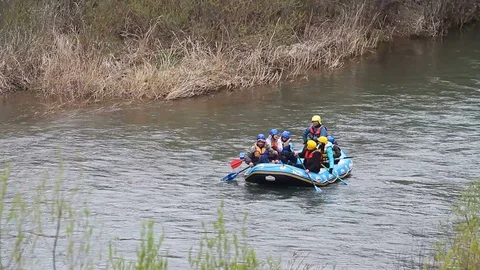 Rafting on the river in the spring Stock Footage 69796017