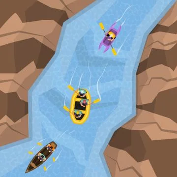 Rafting On River Top View Stock Illustration