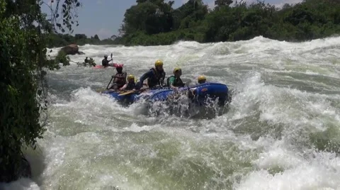 Rafting in rough waters the White Nile, Uganda Stock Footage 44333648