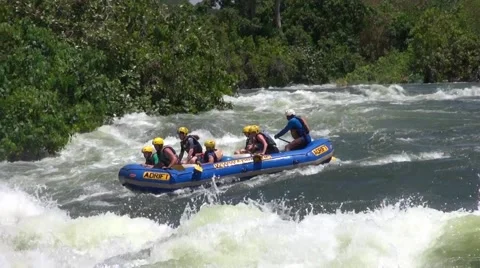 Rafting in rough waters the White Nile, Uganda Stock Footage 44333729