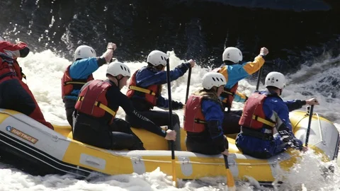 Rafting in slow motion Stock Footage 128034599