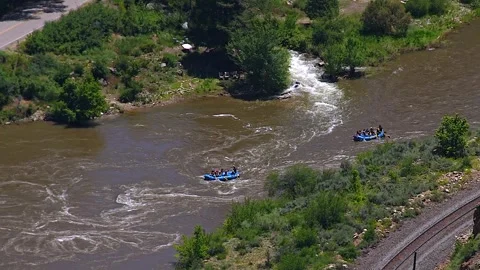 Rafts Float On Colorado River in Summer Stock Footage 244355658