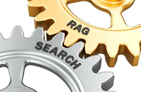 RAG and Search gears connection, 3d rendering Stock Illustration