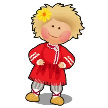 Rag doll in the form of a boy in Russian folk clothes isolated on white Stock Illustration