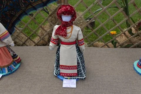 Rag doll model in old Russian clothes Stock Photos
