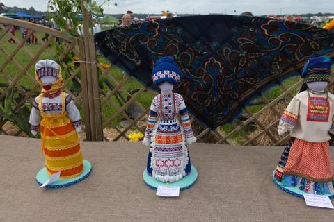 Rag doll models in old Russian clothes Stock Photos
