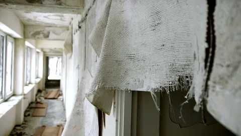 Rag Swinging in the Post Apocalyptic Corridor in Winter Stock Footage 148490009