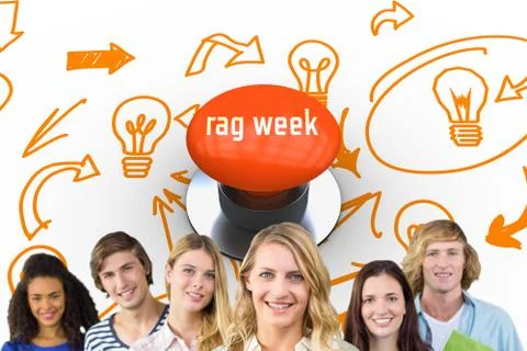 Rag week against orange push button Stock Photos