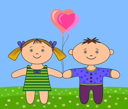 Ragdolls on a meadow with balloon Illustrazione stock