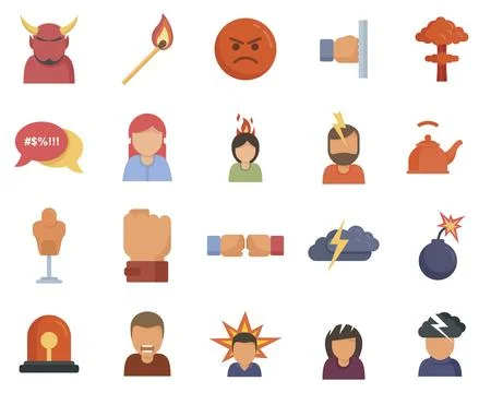 Rage icons set flat isolated Stock Illustration